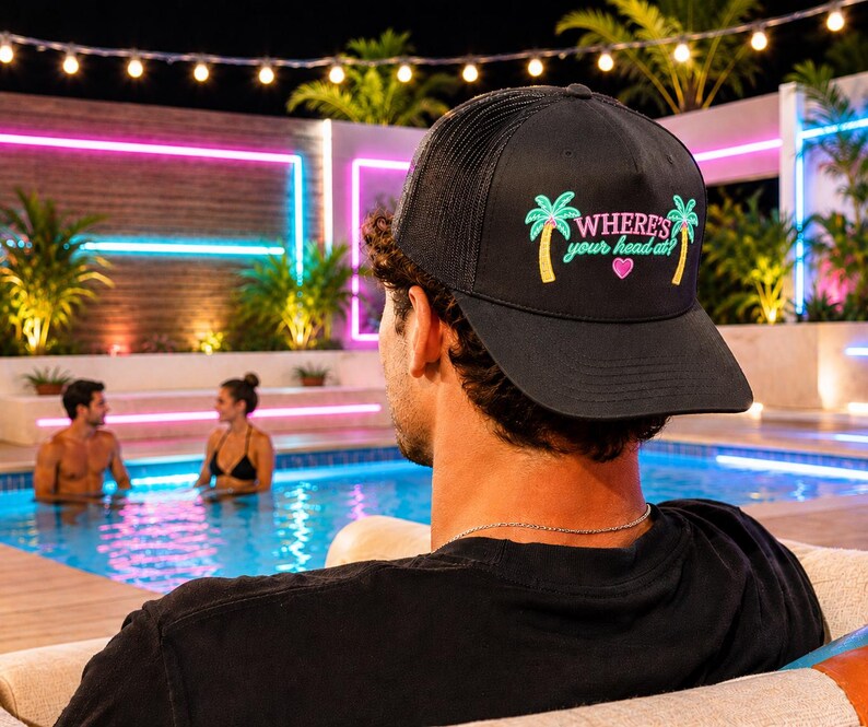 Where's Your Head At Palm Trees Heart Villa Trucker Hat Trendy Bombshell Vulnerable Hot Girl Summer Aesthetic Cap Soul Ties Love image 4