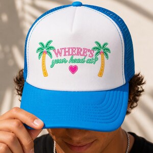 Where's Your Head At Palm Trees Heart Villa Trucker Hat Trendy Bombshell Vulnerable Hot Girl Summer Aesthetic Cap Soul Ties Love image 9