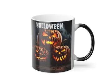 Kleur veranderende mok Halloween-pompoenen — 11 oz warmteonthullende beker, spookachtig cadeau
