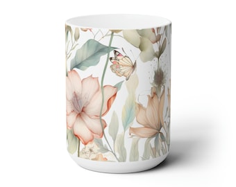 Whispering Wings – Small Butterfly Floral Ceramic Mug 15oz
