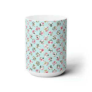 Round Flowers, Ceramic Mug 15oz