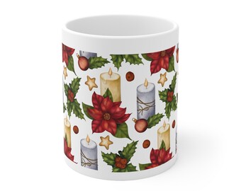 Mug Bougies de Noël - Tasse à café en céramique confortable luminescente des Fêtes, 11 oz