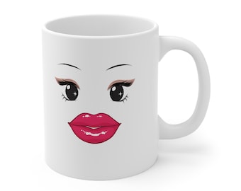 Caneca Hot Lips – Design de lábios vermelhos ousado, xícara de café divertida e sedutora de 11 onças
