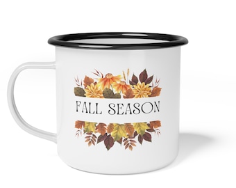 Taza de campamento esmaltada de otoño: taza rústica para café al aire libre, un acogedor regalo otoñal