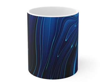 Navy Marble Mug — 11 oz Elegant Ceramic Coffee Cup, Modern Minimalist Gift