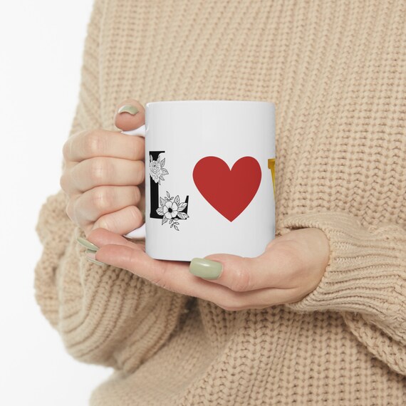 LOVE Mug  11 oz Ceramic Coffee Cup, Romantic Gift for Coffee Lovers