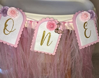 Girl’s Birthday Highchair Banner; ONE Banner; Highchair Tutu Banner; Baby Girl Banner; Smash Cake Party; 1st Birthday Photoshoot Decorations