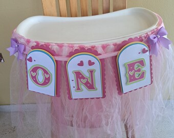 Pink Heart 1st Birthday Banner, Girl Highchair Banner