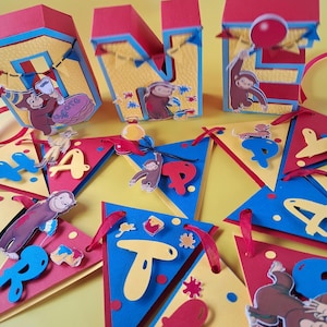 Curious George Colorfull Decoration Party Packs; Curious George Birthday Decoration Packs