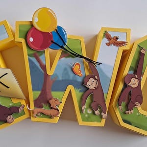 Letras y números 3D de Jorge el Curioso; Fiesta temática de Jorge el Curioso; Decoración de cumpleaños de Jorge el Curioso