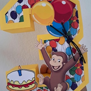 Letras y números 3D de Jorge el Curioso; Fiesta temática de Jorge el Curioso; Decoración de cumpleaños de Jorge el Curioso