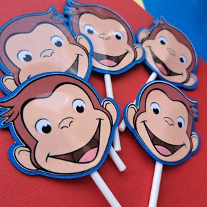 Pack of 12 Curious George Cupcake Toppers, Cupcake Toppers, Curious George theme party, children&#39;s birthday party, Monkey theme  Birthday