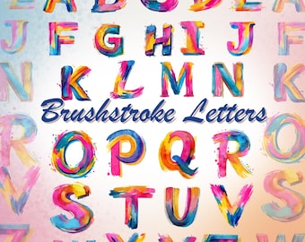 Brushstroke Alphabet Clipart Bundle – 26 Colorful Letter PNG, Watercolor ABC Graphics, Commercial Use