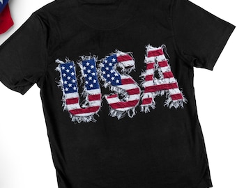 USA T-Shirt Design PNG, Distressed American Flag Faux Fabric Texture Sublimation Graphic (Digital Download)