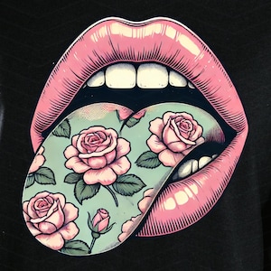 Floral Tongue PNG – Trendy Graphic Design – Instant Download – Commercial Use