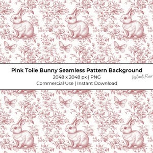 Papel digital sin costuras con diseño de conejito rosa - 30,5 x 30,5 cm, 300 ppp - Uso comercial - Descarga instantánea imagen 1