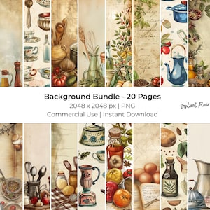 Papel digital de acuarela para cocina: Juego de hojas para collage (Descarga digital)