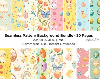 Easter Seamless Pattern Bundle – Pastel Spring Backgrounds (PNG Digital Download)