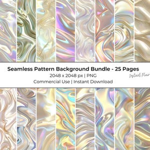 Holographic Marble Seamless Pattern Background Bundle – 25 Liquid Iridescent PNG, Pearl Swirl Background Pack
