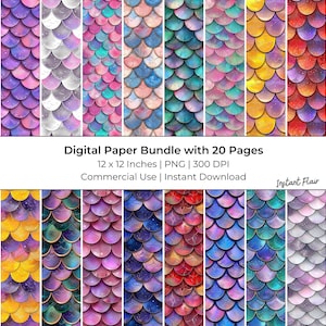 Mermaid Scales Digital Paper: 20 Pages Collage Sheets and Junk Journal Printables, Commerical Use, Instant Download