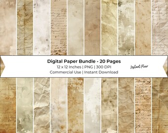 Neutral Grunge Paper Digital Paper: 20 Pages Collage Sheets and Junk Journal Printables, Commerical Use, Instant Download