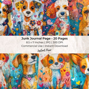 Grillige hond: collageblad | Digitaal plakboekpapier| Directe digitale download | Artjournaling | Efemere ongewenste tijdschriften | Digitaal kortstondig: