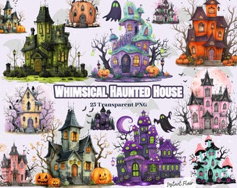 Whimsical Haunted House Clipart – 25 Spooky Halloween PNG Graphics for Crafts, Invitations & Decor