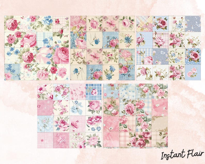 Vintage Patchwork Junk Journal Paper Pack: Shabby Chic Textile (JPG ...