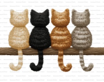 Cuatro gatos en la cornisa PNG / Arte de pared acogedor para amantes de los gatos (descarga digital)