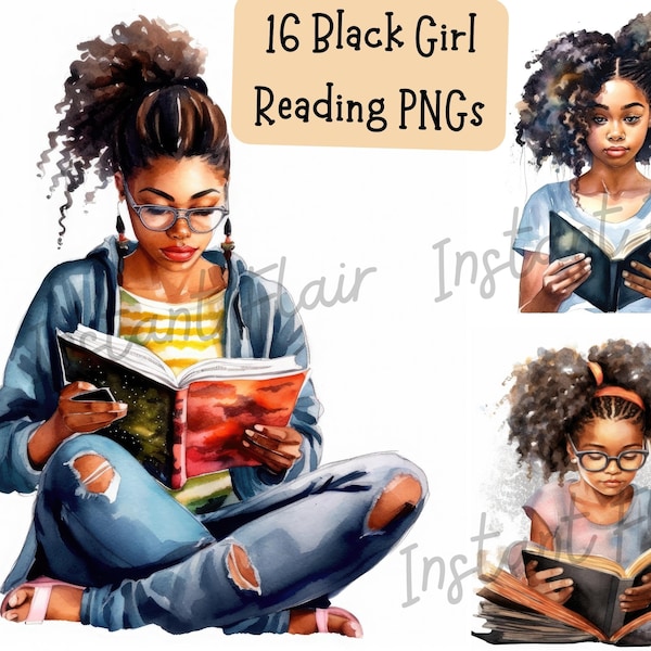 Black Girl Reading Clipart - Etsy