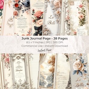 La Belle : feuille de collage | Kit de papier pour scrapbooking numérique | Téléchargement numérique instantané | Journal artistique | Éphémères pour journaux indésirables | Ephémères numériques