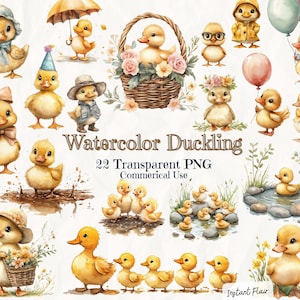 22 imágenes prediseñadas de patitos de acuarela: Patito lindo PNG, descarga digital, uso comercial