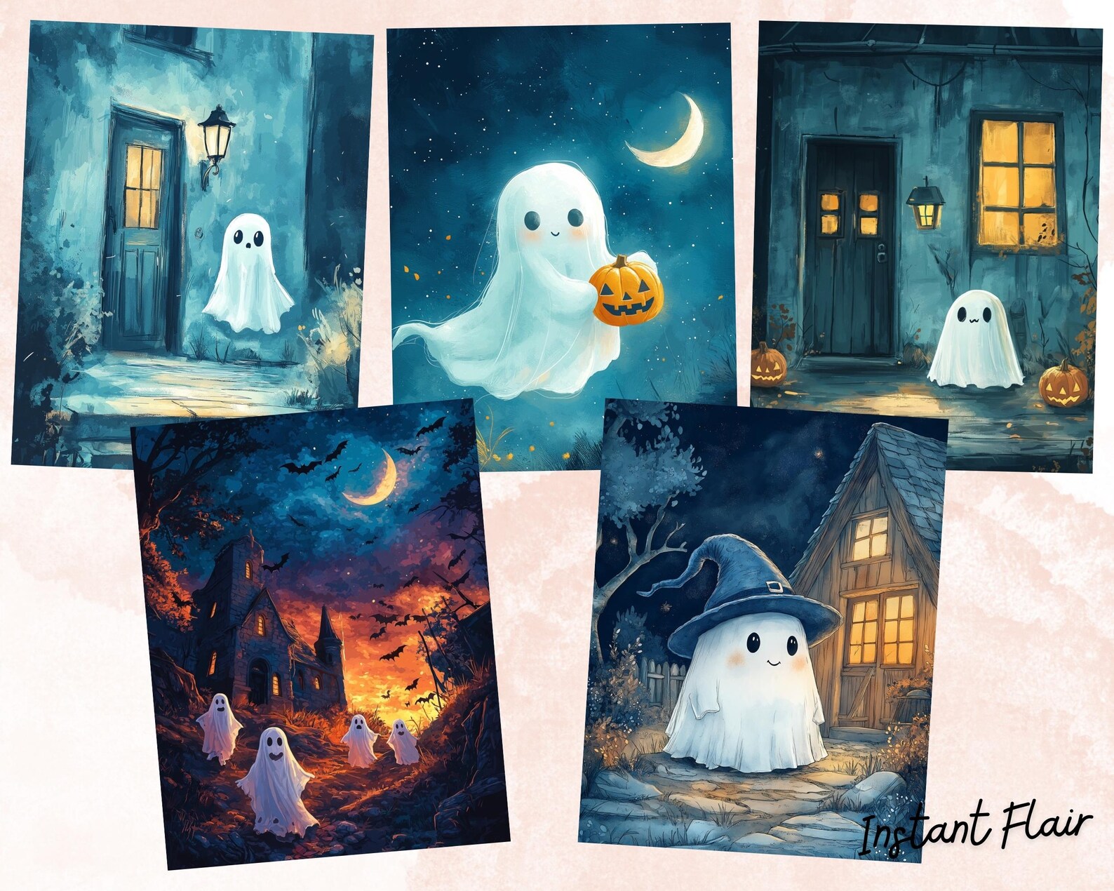 Ghost Collage Computer Cute Ghost: Collage Sheet | Digital Scrapbook Paper Kit | Instant ...