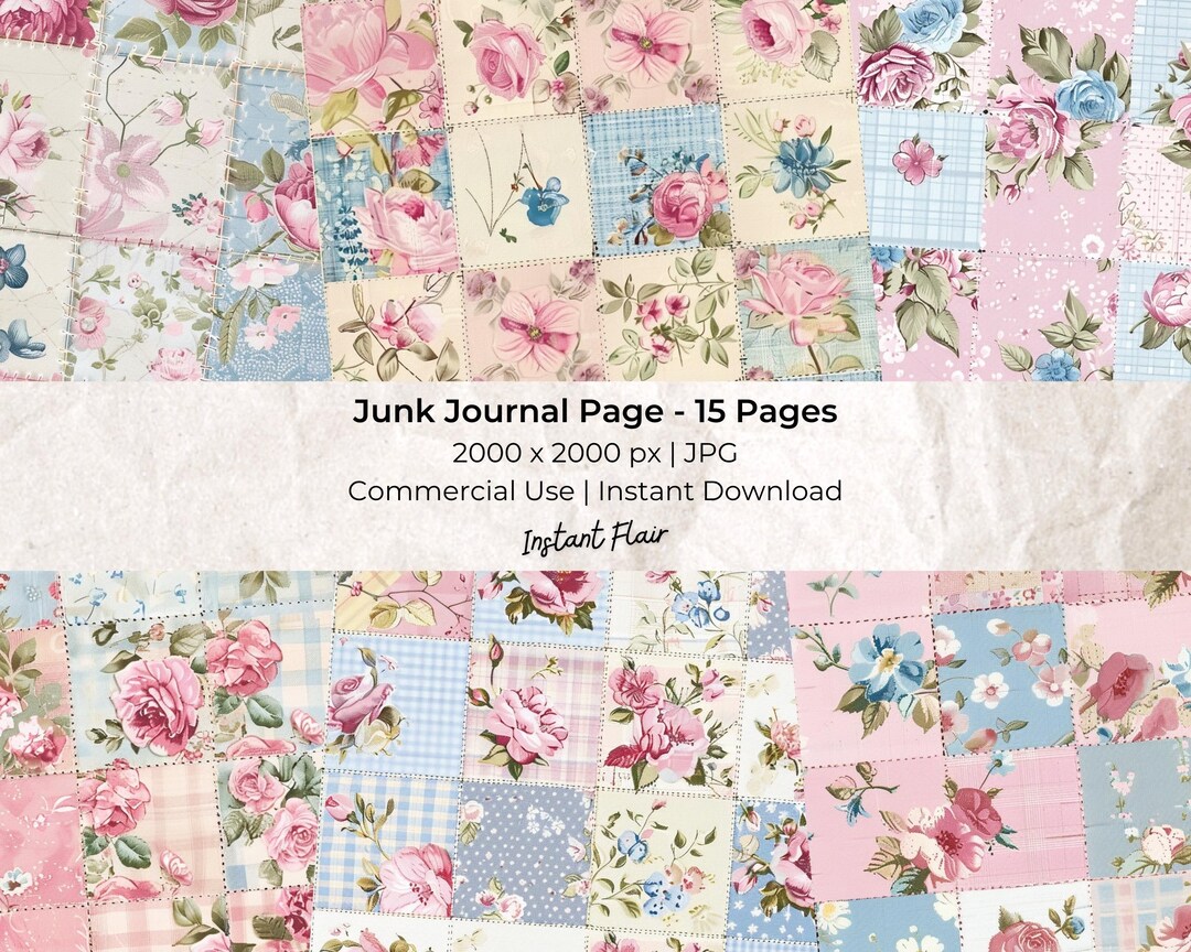 Vintage Patchwork Junk Journal Paper Pack: Shabby Chic Textile (JPG ...