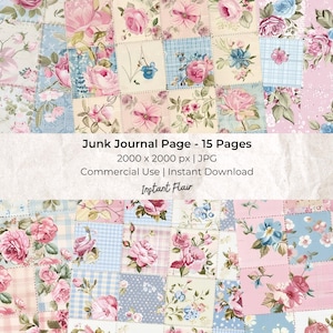 Paquete de papel vintage de patchwork para diario basura: Textil Shabby Chic (descarga digital JPG)