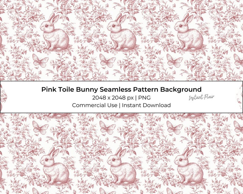 Papel digital sin costuras con diseño de conejito rosa - 30,5 x 30,5 cm, 300 ppp - Uso comercial - Descarga instantánea imagen 1