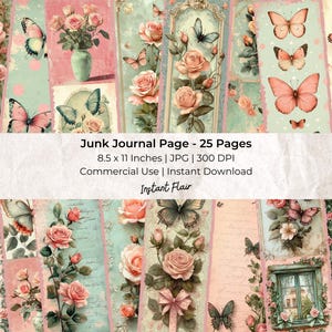 Rosas e borboletas: download digital | Diário alto e magro | Páginas de diário de lixo | Efêmera digital | Efêmera de borboleta