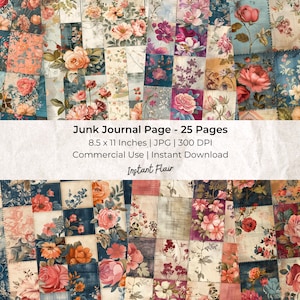 Vintage Patchwork: Digital Download | Patchwork Junk Journal Paper | Commercial Use | Collage Paper | Printable Paper | Shabby Chic Textile