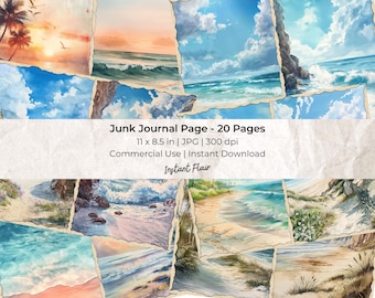 Beach Junk Journal Kit: 20 Printable Pages (Digital Download)