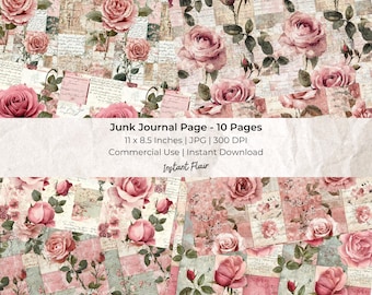 Romantic Roses Junk Journal Paper: Collage Kit (Digital Download)