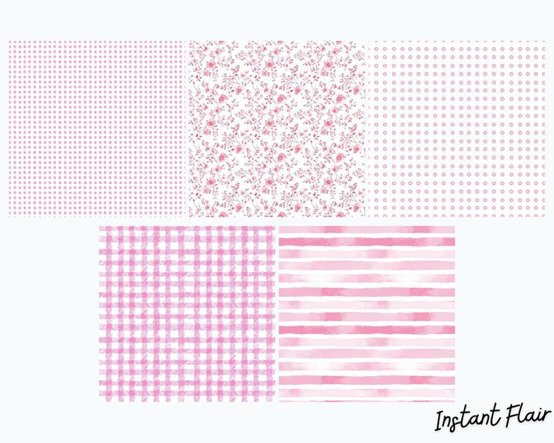 Pink Coquette Pattern Bundle – Floral Bow PNG Backgrounds (digital ...