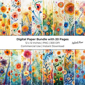Papel digital con flores abstractas vibrantes: 20 páginas con collages e imprimibles para diarios basura, uso comercial, descarga instantánea