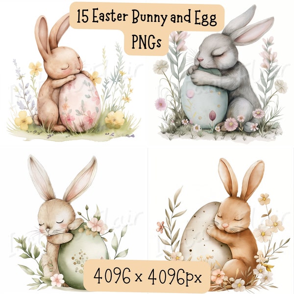 Easter Bunny and Egg Watercolor Clip Art Bundle, PNG Designs, Decorative Images, Digital Designs for Commercial Use