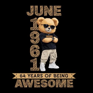 Personalized Teddy Bear Sunglasses PNG – Custom Month, Year & Age – “X Years of Being Awesome” – Digital Download – Commercial Use