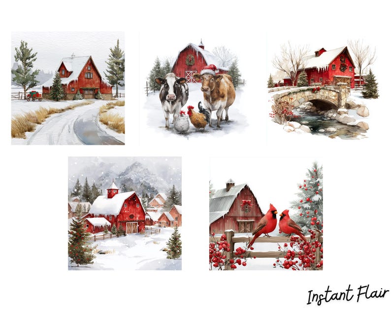 Winter Barn PNG Clipart Bundle | Rustic Christmas Farm Scenes (digital ...