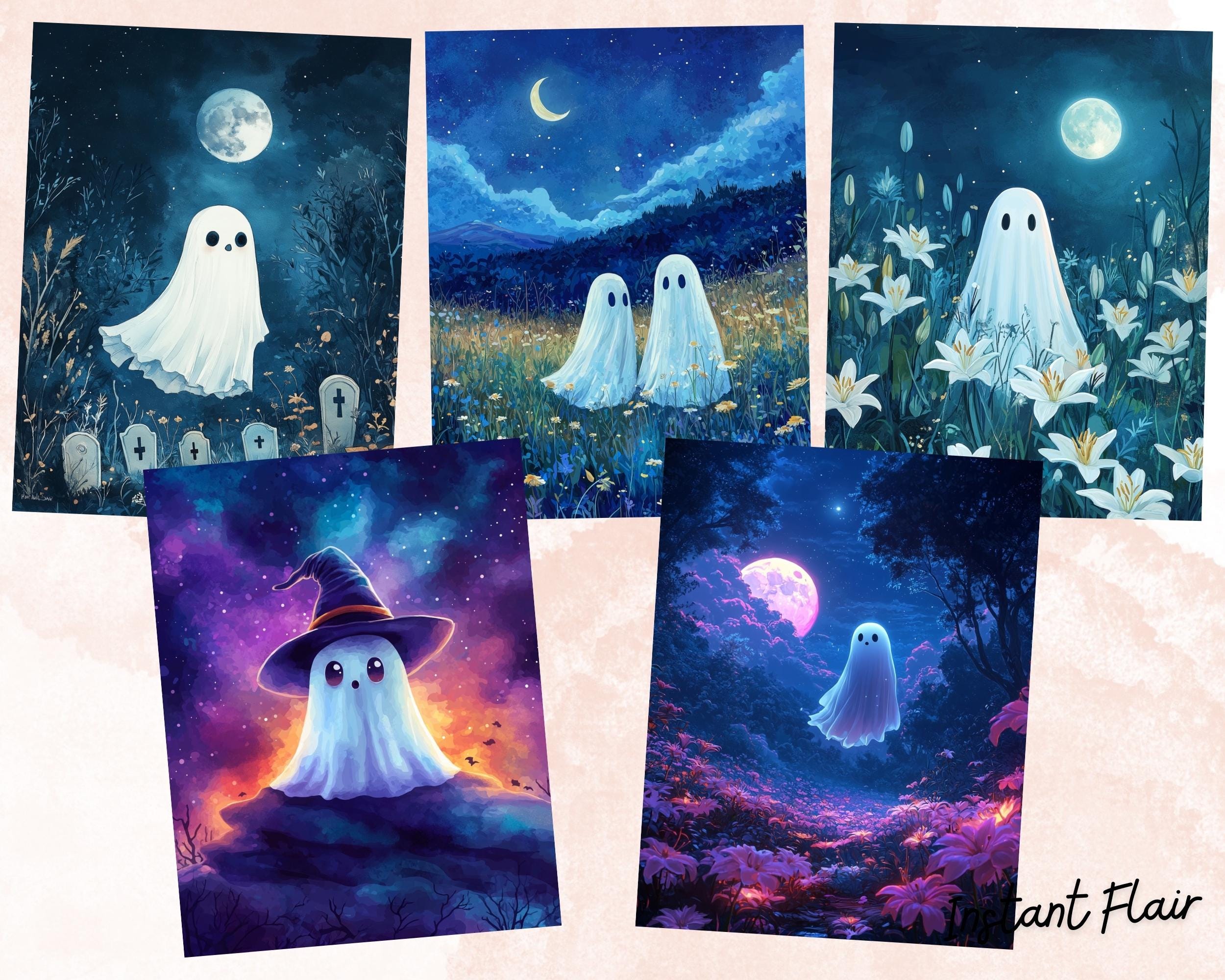 Ghost Collage Computer Cute Ghost: Collage Sheet | Digital Scrapbook Paper Kit | Instant ...