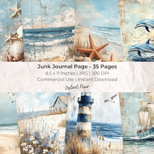 Blue Ocean: Collage Sheet | Digital Scrapbook Paper Kit |Instant Digital Download |Art Journaling | Junk Journal Pages | Ocean Digital Paper