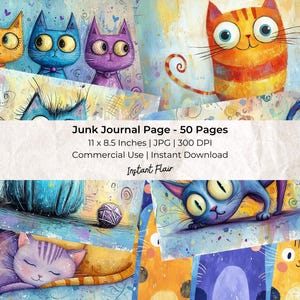 Whimsical Cat: Collage Sheet | Digital Scrapbook Paper Kit | Instant Digital Download | Junk Journal Pages | Whimsical Digital Paper
