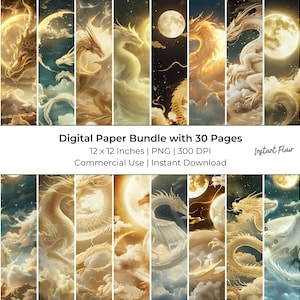 Fantasy Dragon Night Digital Paper: 30 Pages Collage Sheets and Junk Journal Printables, Commerical Use, Instant Download