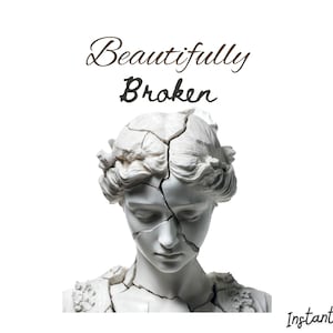 Beautifully Broken – Cracked Female Statue PNG Graphic for Empowerment & Healing Art